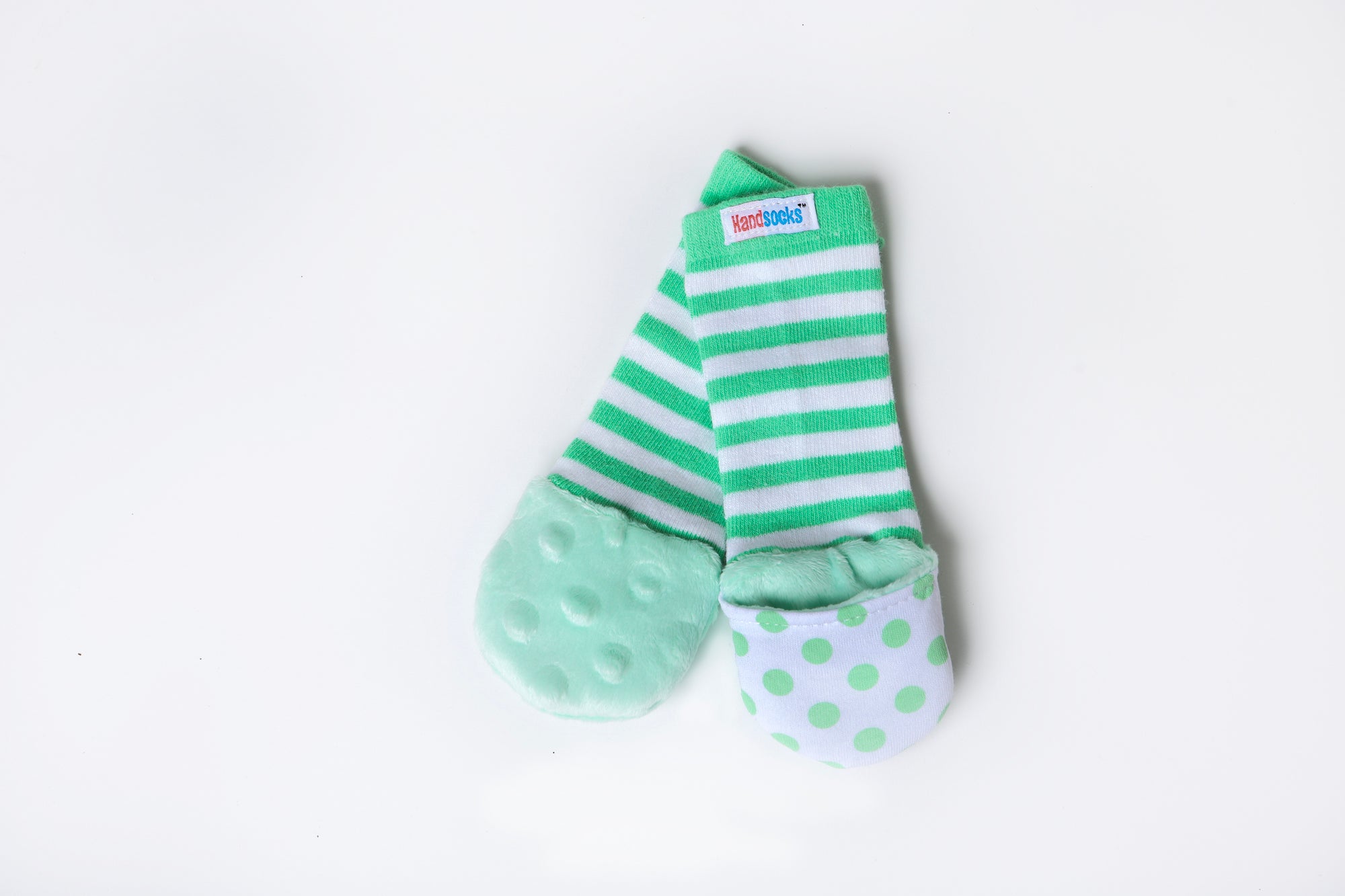 Handsocks 600 FINN (Dot w/Green) Plush Stay-On Strap-Free No-Scratch Warm Baby & Kid MittenS