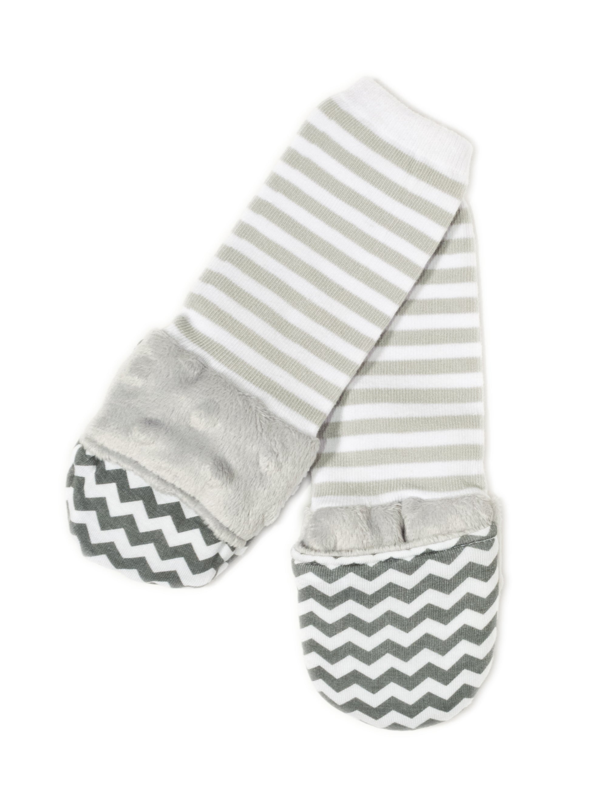 Handsocks 1001 ELODIE (Chevron w/Grey) Plush Stay-On Strap-Free No-Scratch Warm Baby & Kid Mittens