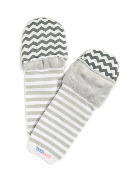Handsocks 1001 ELODIE (Chevron w/Grey) Plush Stay-On Strap-Free No-Scratch Warm Baby & Kid Mittens